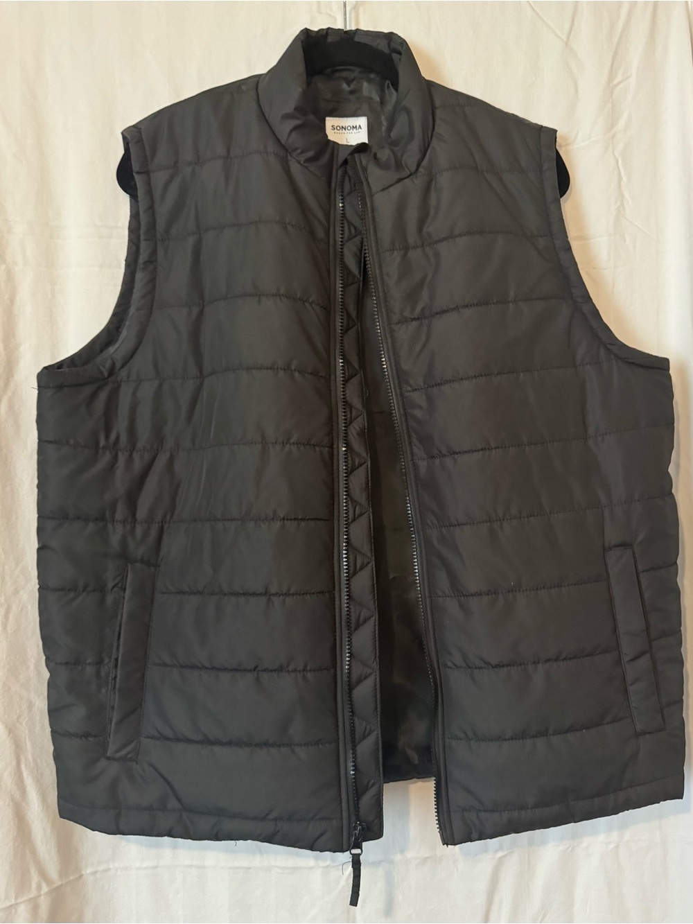 SONOMA Men's Black Quilted Puffer Vest - Sleeveless Zip Front - size L